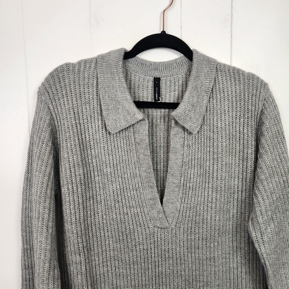 Staple The Label Ribbed Knit Gray Polo Sweater Dress Long V-Neck Size XL Office - Picture 4 of 10